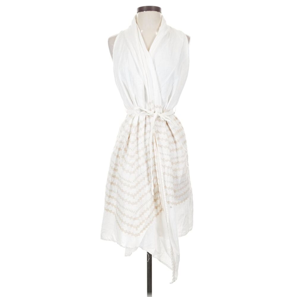 NWT Johnny Was White Embroidered Linen Blend Sleeveless Midi Wrap Dress S